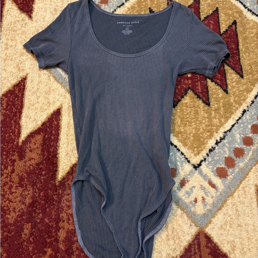 American Eagle Outfitters Charcoal Ribbed Bodysuit